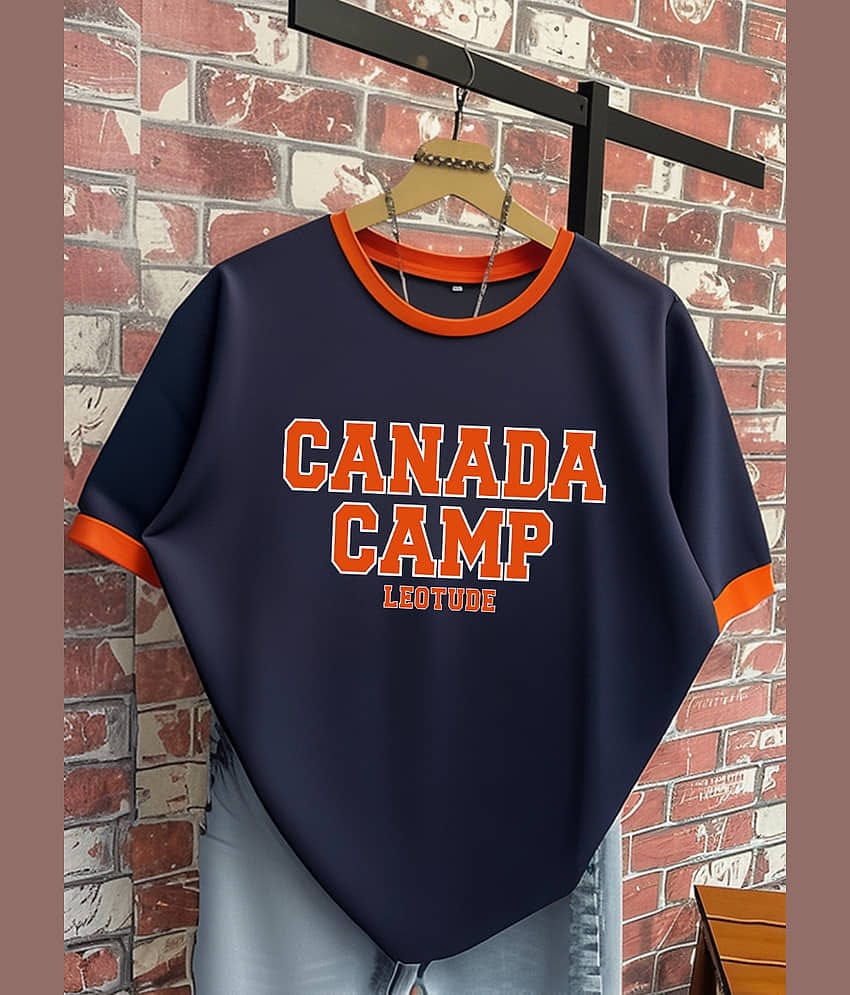 Leotude Men Cotton Blend Oversized Fit Printed T-Shirt ( Navy )