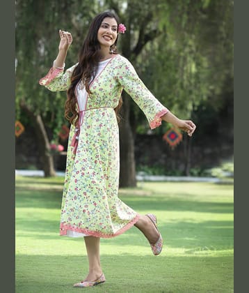 Juniper Cotton Printed Jacket Style Women's Kurti - Green ( Pack of 1 )