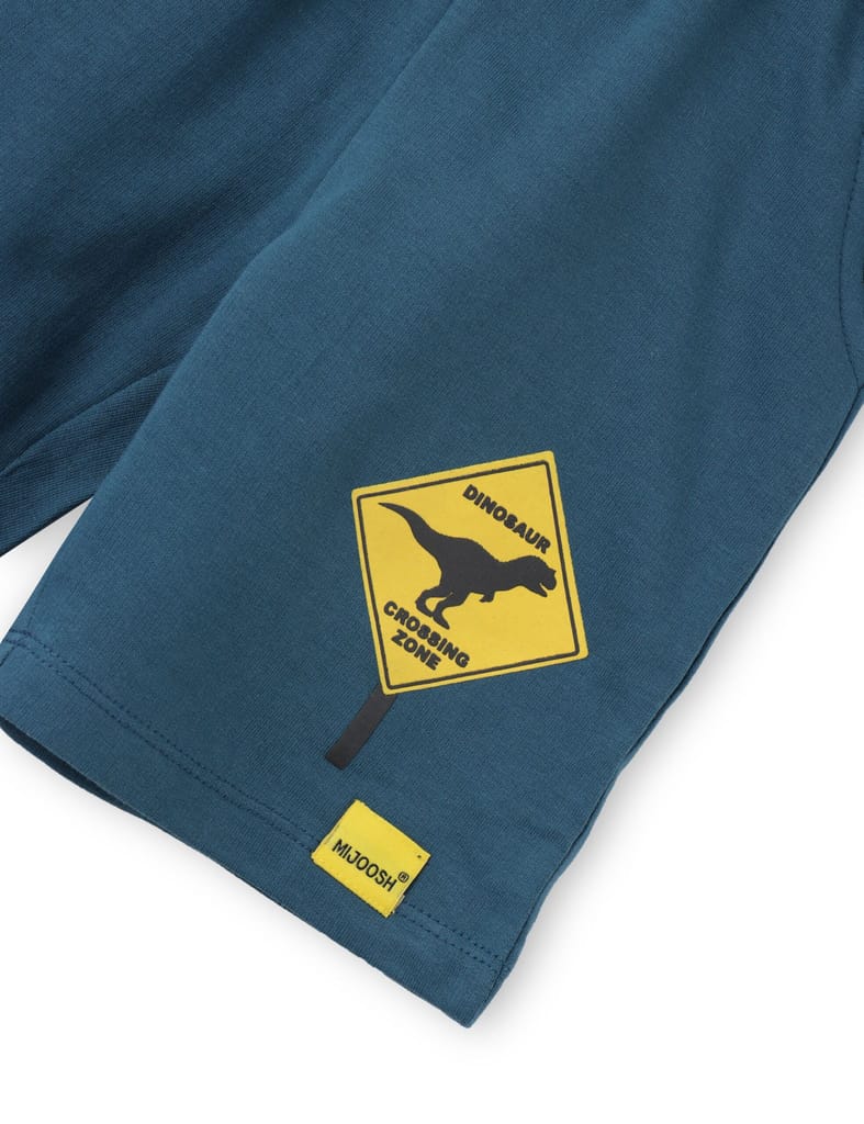 Premium Kids Boys Shorts Cotton French Terry Blue Coral Dino Crossing Zone 2025 at ShopCircuit |
