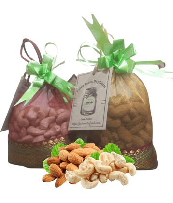 Paleo India 400g Gifts Potli Dry Fruits Gifts Pack|Cashews Kaju 200g Almonds Badam 200g