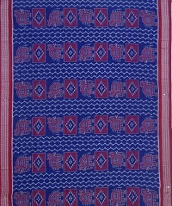 Blue and marron colour handwoven cotton saree