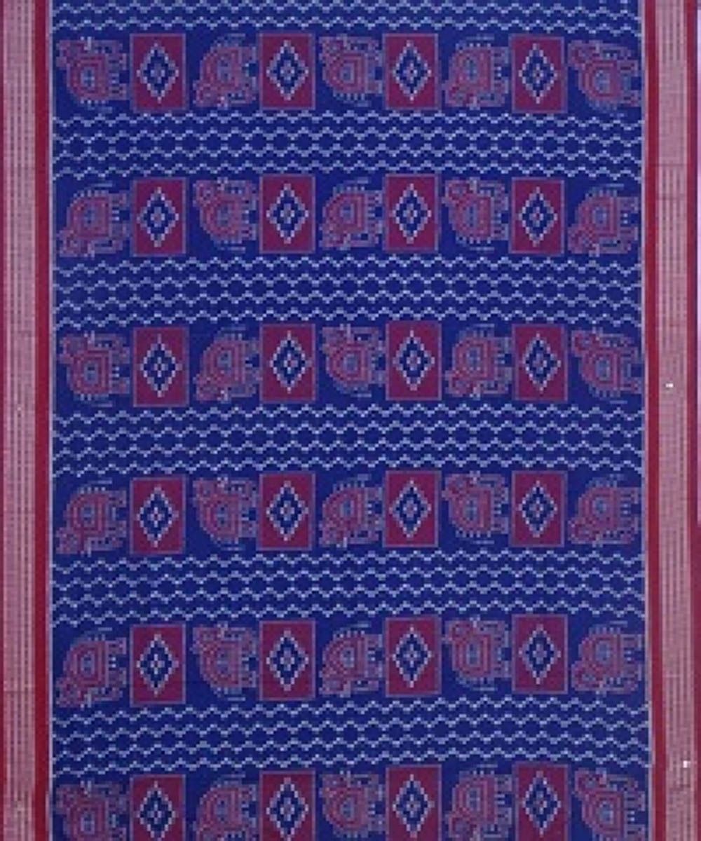 Blue and marron colour handwoven cotton saree