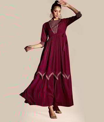 Madhuram Textiles Polyester Embroidered Anarkali Women's Kurti - Navy Blue ( Pack of 1 )