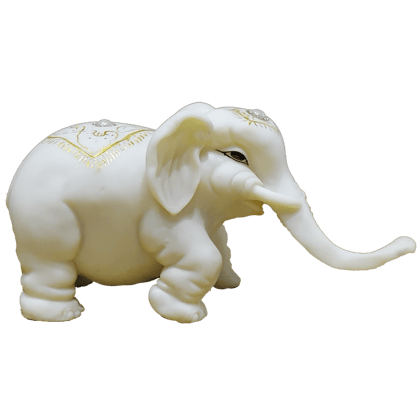 White Marble Look Elephant Showpiece Baby Elephant Figurine for Home Decor H- 15 cm-Composite Marble