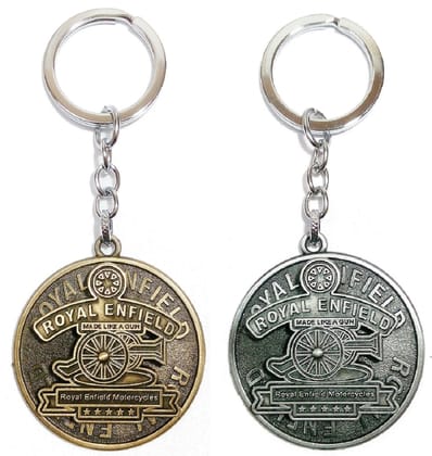 KD COLLECTIONS Combo of Rotating Revolving Keychain Compatible With Royal RE Bullet Classic Bike & Cars - Golden & Grey Color - Pack of 2 Keychains
