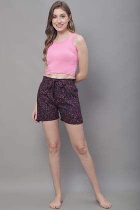 Blue Color Abstract Printed Viscose Rayon Shorts For Woman-s
