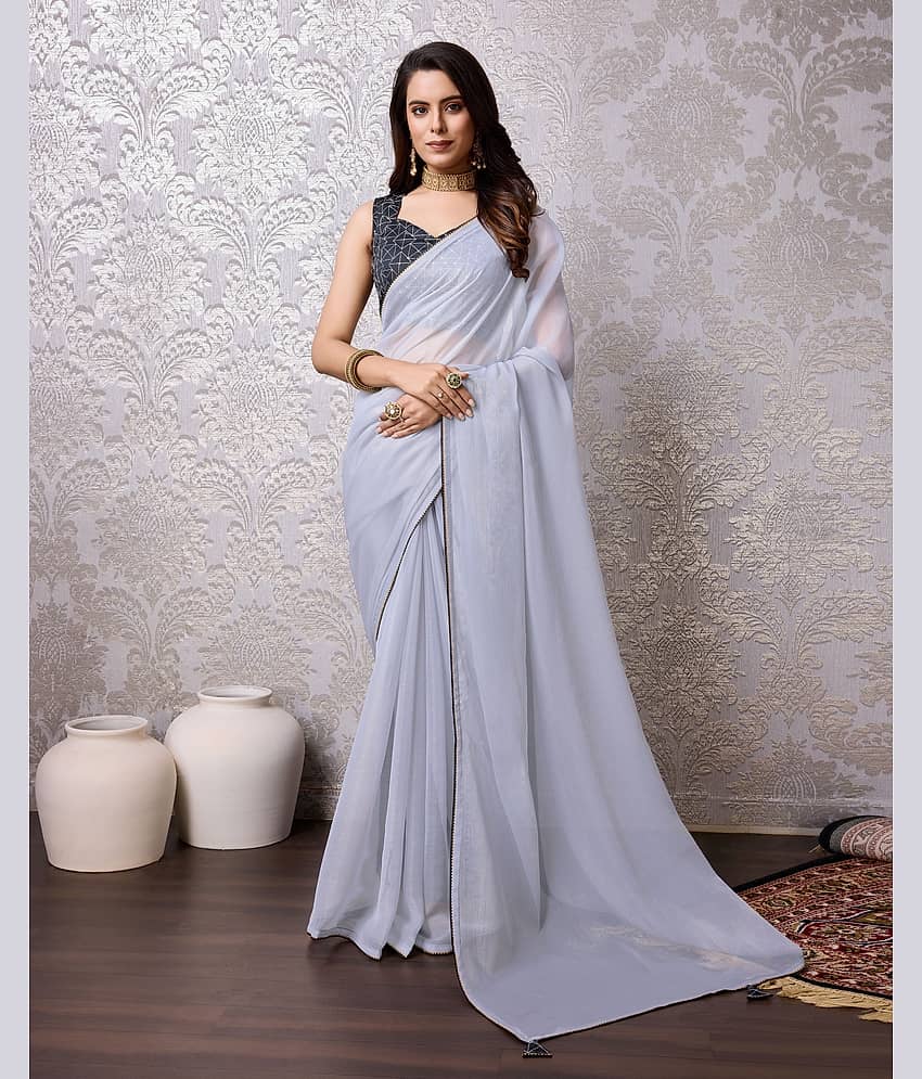 Rekha Maniyar Chiffon Woven Saree With Unstitched Blouse Piece ( Grey )