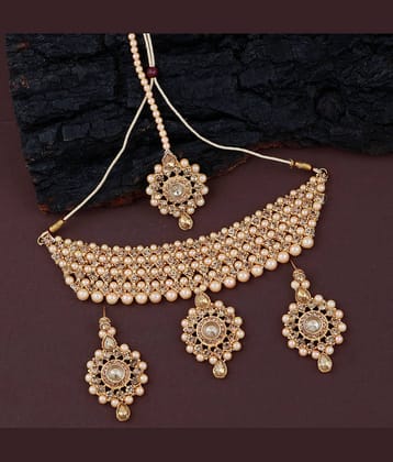 ShreejiHuf Alloy Golden Traditional Necklaces Set Choker