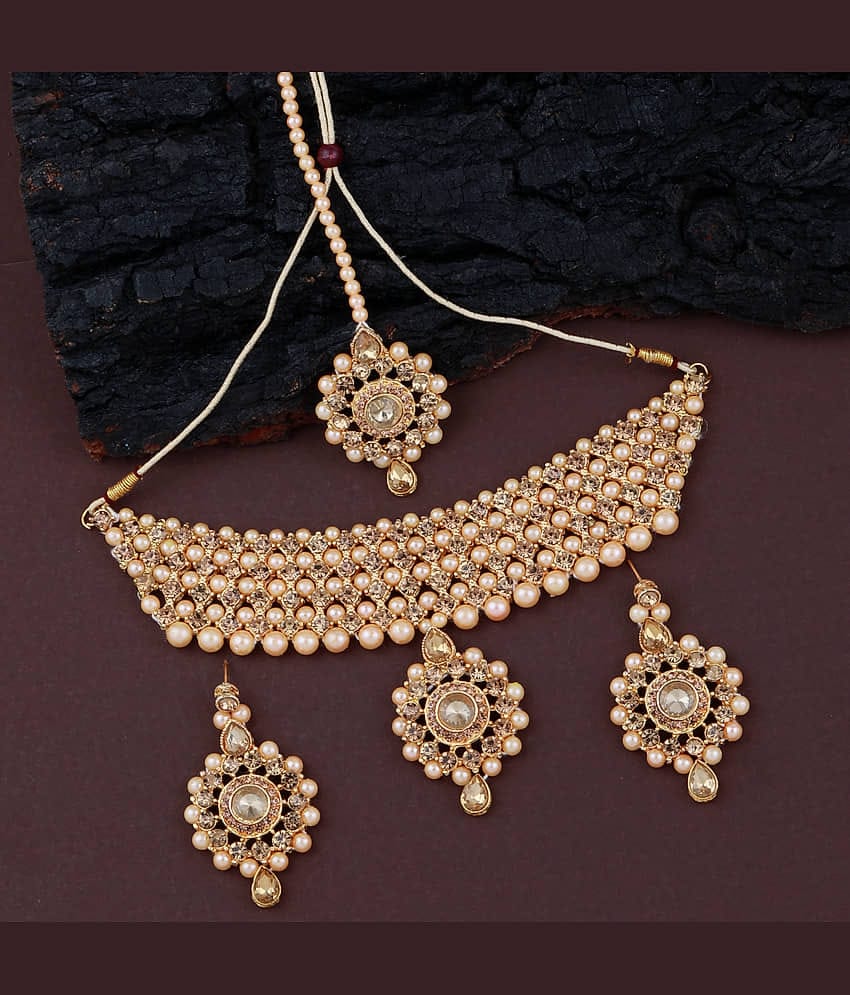 ShreejiHuf Alloy Golden Traditional Necklaces Set Choker