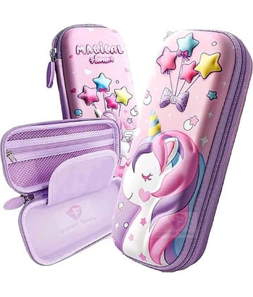 DENFE 3D Unicorn Cover Large Capacity Pencil Case Compass With Compartments, School Supply Organizer For Students, Stationery Box, Cosmetic Zip Pouch Bag (1 Unit, Canvas, Multicolor)
