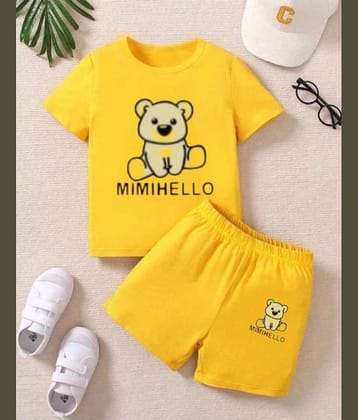 MUSNAH GARMENTS Pack of 1 Baby Girls Cotton Blend T-Shirt & Shorts ( Gold )