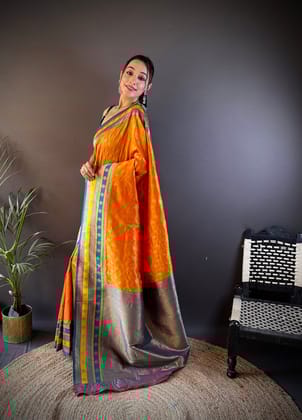 Orange Soft Silk Butti Zari Weaving Work Banarasi Saree