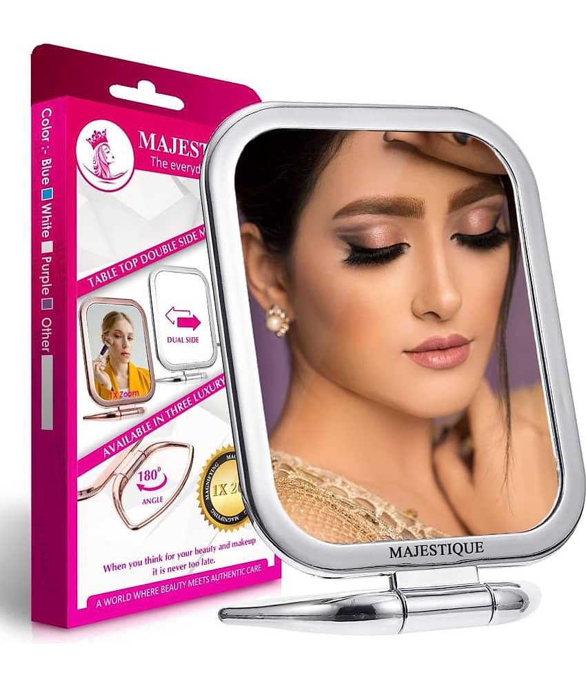 Majestique Table Top Double Side Makeup Mirror, 1X/20X Square Magnifying, 180 Degree Stand - White