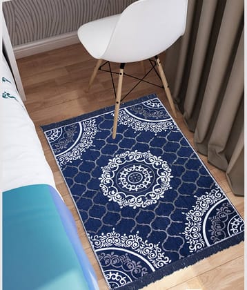 Aazeem Blue Velvet Dhurrie Carpet Abstract 3x5 Ft