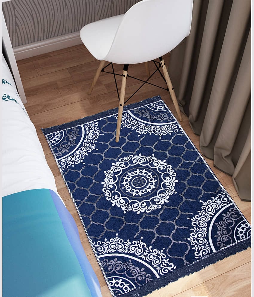 Aazeem Blue Velvet Dhurrie Carpet Abstract 3x5 Ft