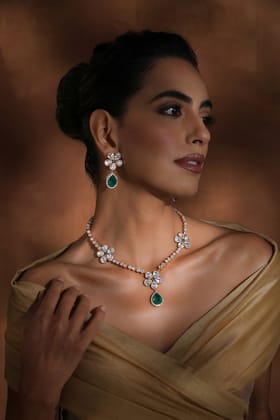 Ubika Emerald Polki Necklace Set-Polki