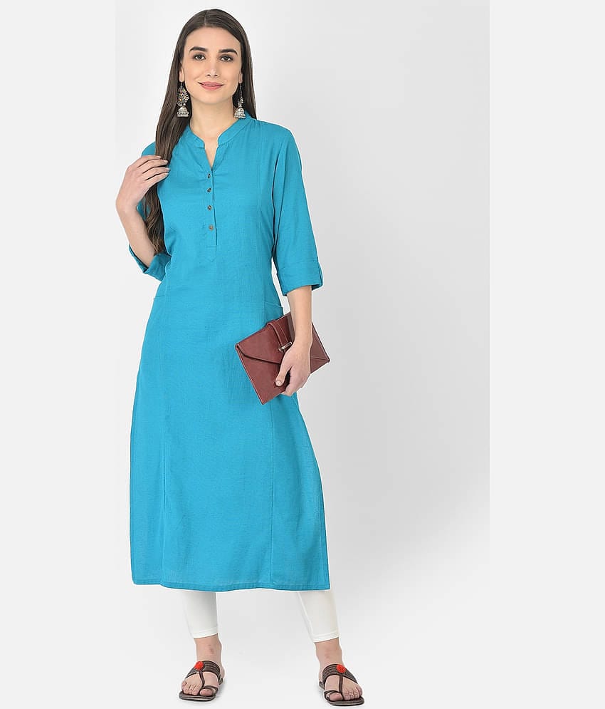 Pistaa - Turquoise Cotton Blend Women's Straight Kurti ( Pack of 1 )