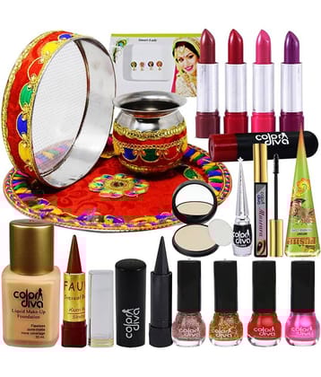 Adbeni Karwa Chauth Special Pooja Thali Set With Makeup Combo, Pack of 19 Face 366
