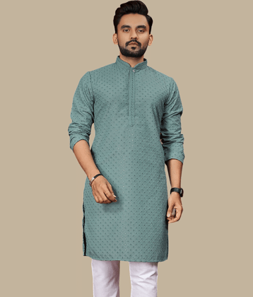 YUG ART Sea Green Cotton Men's Regular Kurta ( Pack of 1 )