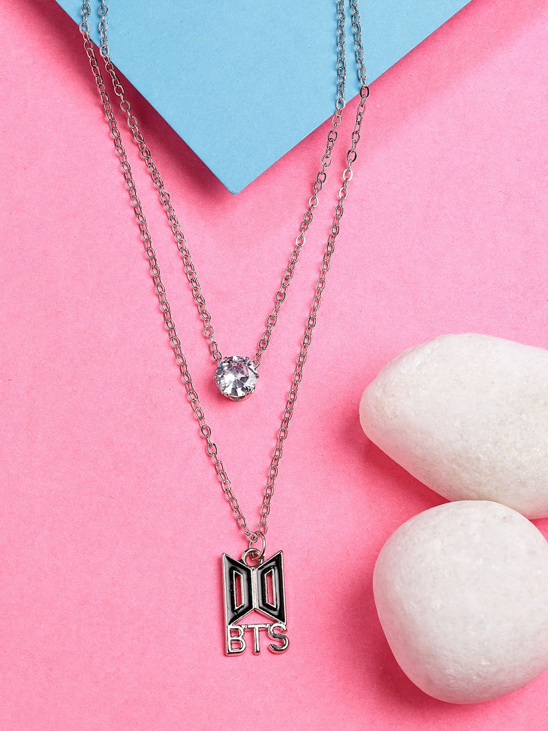 NVR Women's Silver-Toned Artificial Stones Layered Chain-Onesize / Silver / Alloy