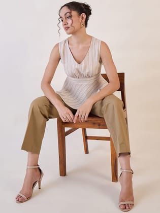 Straight Fit Mid Waist  Trouser - Camel Brown-M