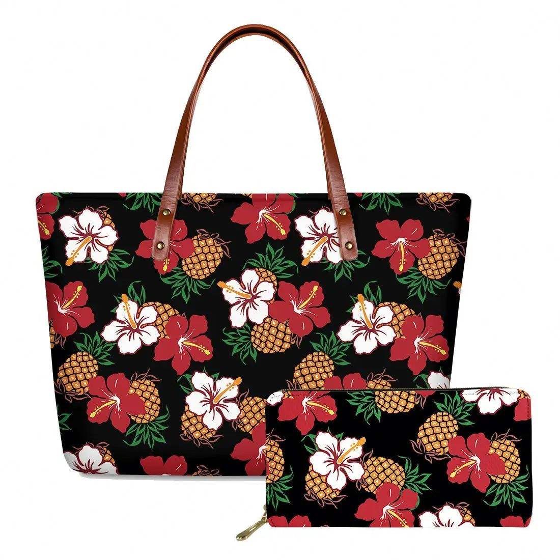 Hot Sale Luxury Handbags For Women Purses Polynesian Pineapple Hibiscus Patterns Cheap Custom Purse Handbag Women Leather Wallet