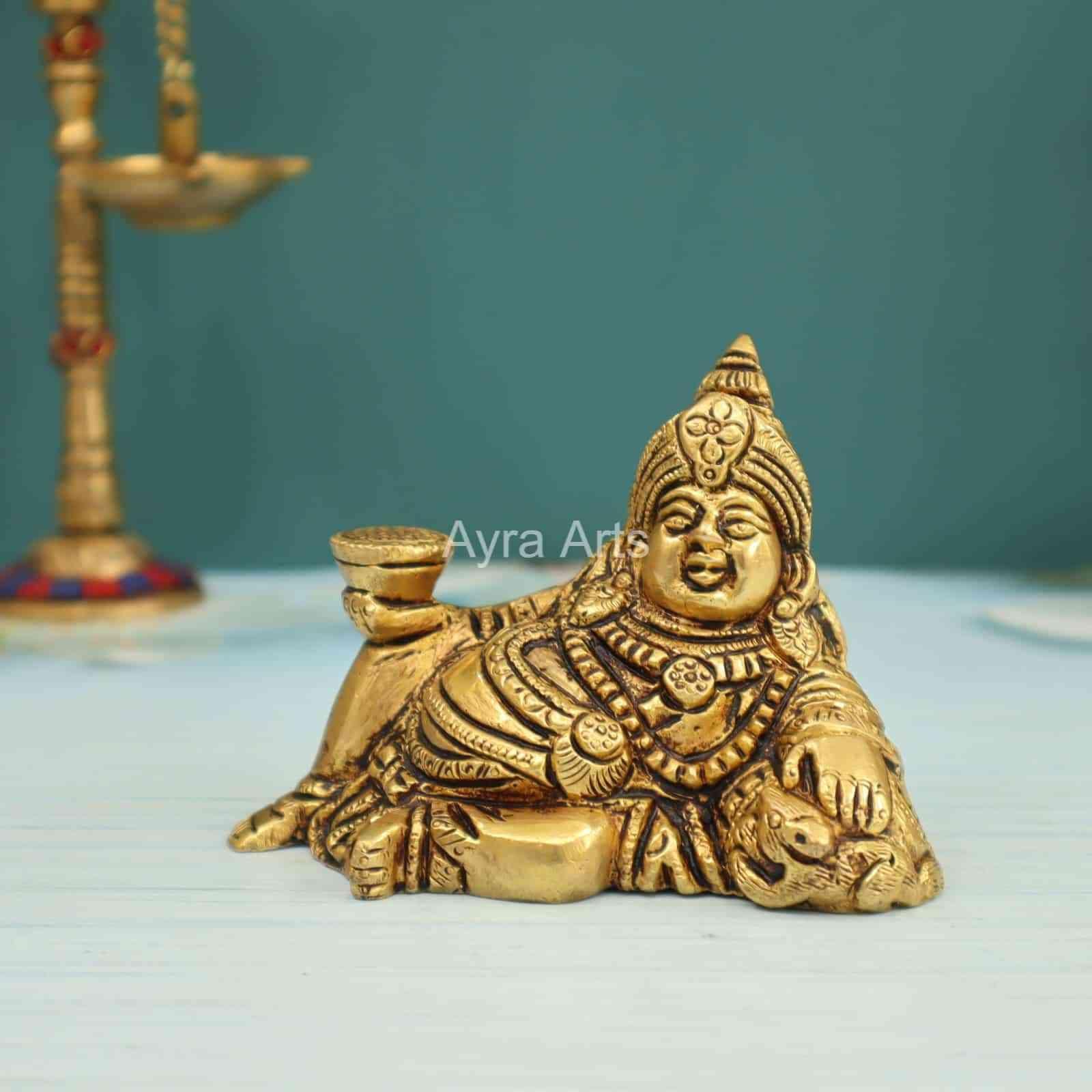 Brass Kuber Kuvera Kubera Maharaja Idol for Wealth & Prosperity - 3 Inch Height