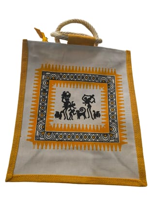 Ethically Made Jute Tote Bag with Warli Art