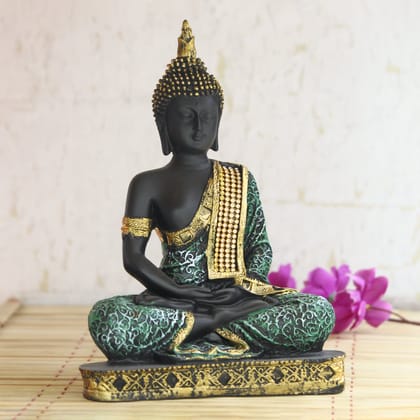 Green Meditating Buddha Decorative Showpiece - 24 cm-Green