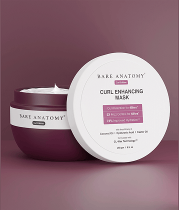 Bare Anatomy Coconut Oil + Castor Oil Curl Enhancing Hair Mask 2X Frizz Control For 48Hrs For Curly Hair, 250gm (Pack of 1)