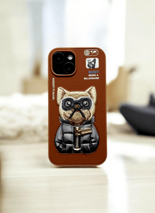 Nimmy Brown Bull Dog Embroidery Case for iPhone 13