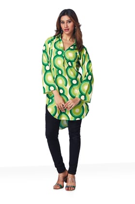 Geometric Print Top - Green-GREEN / L