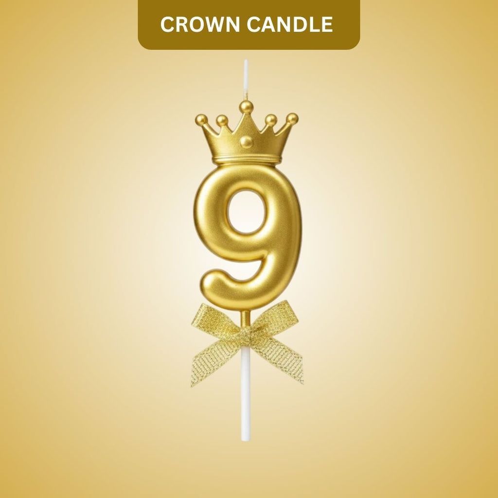 Golden Crown Numerical Candle No. 9 - Party and Festive Needs | Buy online on ZillyBuy