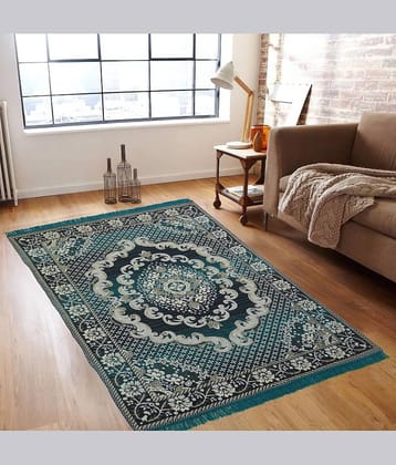 Valtellina Green Velvet Carpet Floral 4x7 Ft