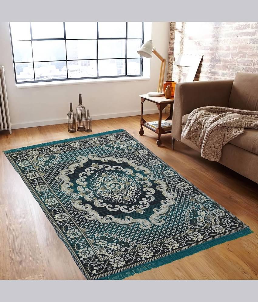 Valtellina Green Velvet Carpet Floral 4x7 Ft