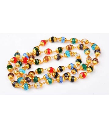 Green Spiritual Energized and Natural Navratan Hakik Stone Beads Chain - 24k Gold Plated Metal Chain (Japa Mala) 8 mm - 75 cm Length Quartz Crystal Chain