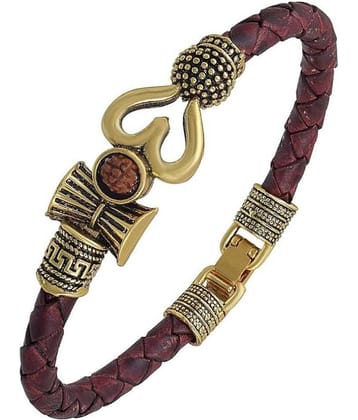 parasch PC Rudraksha OM Trishul Damroo Designer Oxidized Gold Bahubali Leather Kada Bracelet for Men & Women