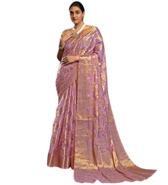 Women's Organza Woven Saree With Unstitched Blouse 5.5Mtr (Pink)-PID65791