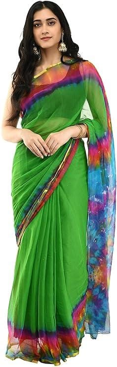 Women's Solid Pure Chiffon Saree With Blouse Piece