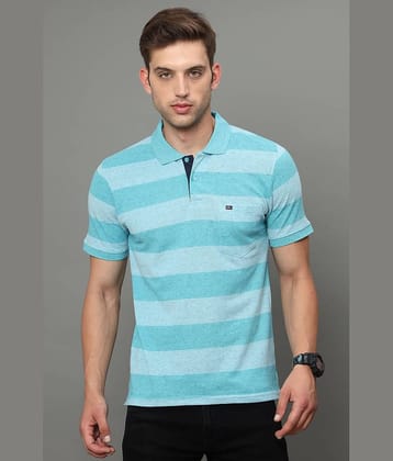 Cool Colors Pack of 1 Cotton Regular Fit Striped Half Sleeves Men's Polo T Shirt ( Blue )