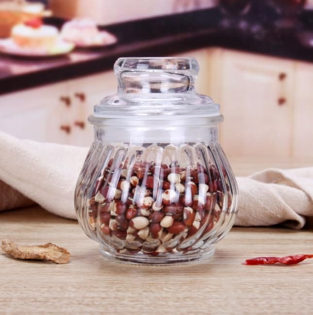 Glass Pop jar with Air Tight Lid, 350 ML, Set Of 3, Storing Spices Masala Food Storage Containers, Glass Honey Jars For Home And Kitchen Tool
