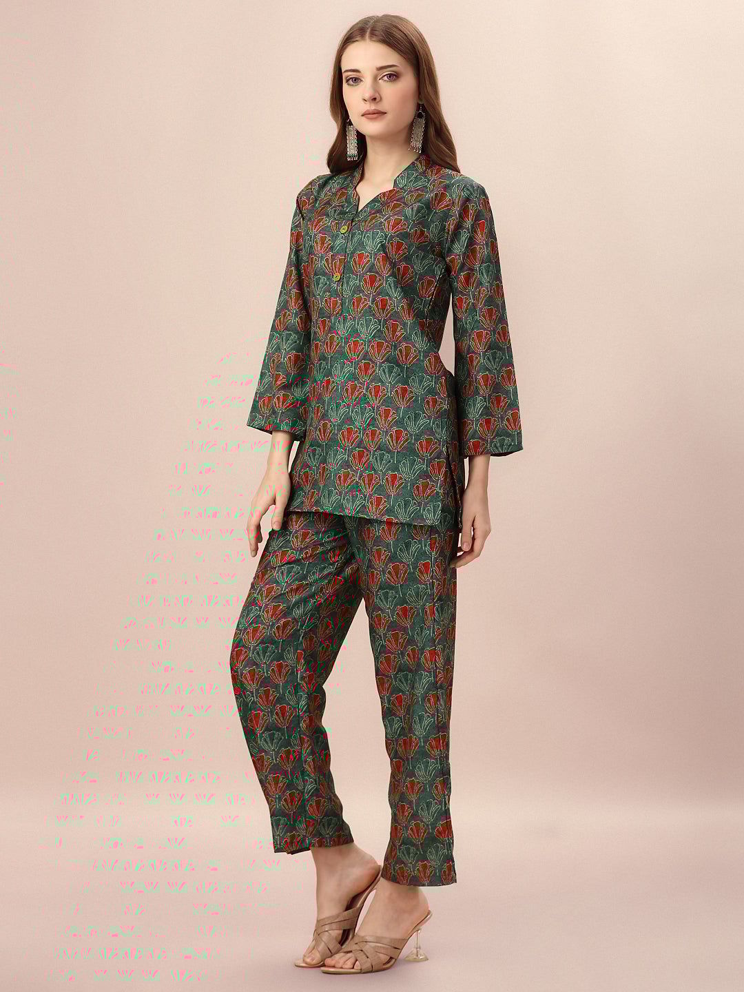 Green love printed coord set-l