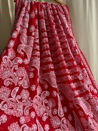 Georgette Chikankari saree in Red-Red
