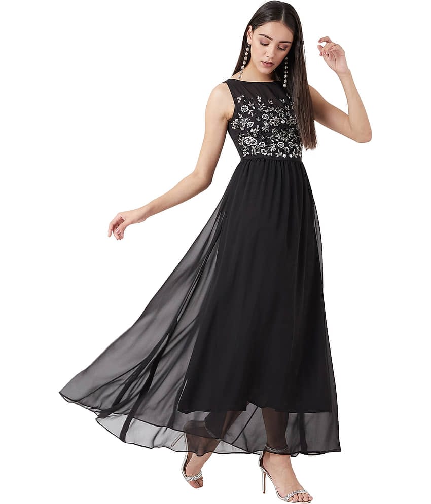 Miss Chase Women Georgette A-line Dress ( Black )