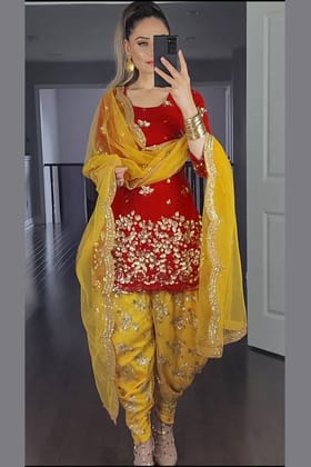 Pakistani designer short kurta with dhoti and dupatta-XS [32]