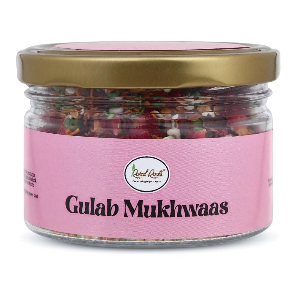 Rural Roots Gulab Mukhwaas: Refreshing Rose Flavored Mouth Freshener | Digestive After-Meal Snack - Traditional Recipe, 150g Jar