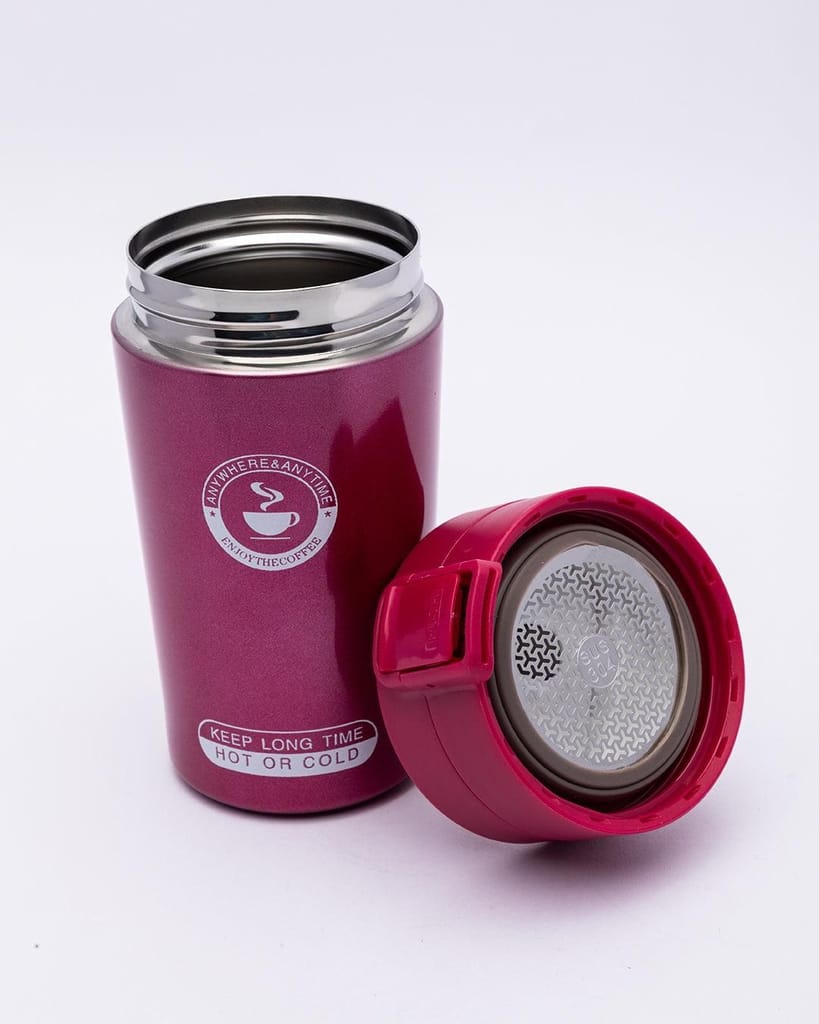 Mug, with Sipper Lid, Tea & Coffee Mug, Red, Stainless Steel, 330 mL