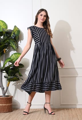 Monochrome Stripe A-line Dress-S