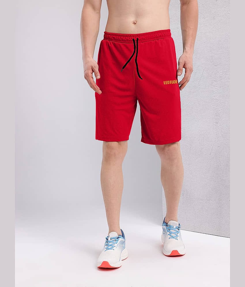 Leotude Red Cotton Blend Men's Running Shorts ( Pack of 1 )