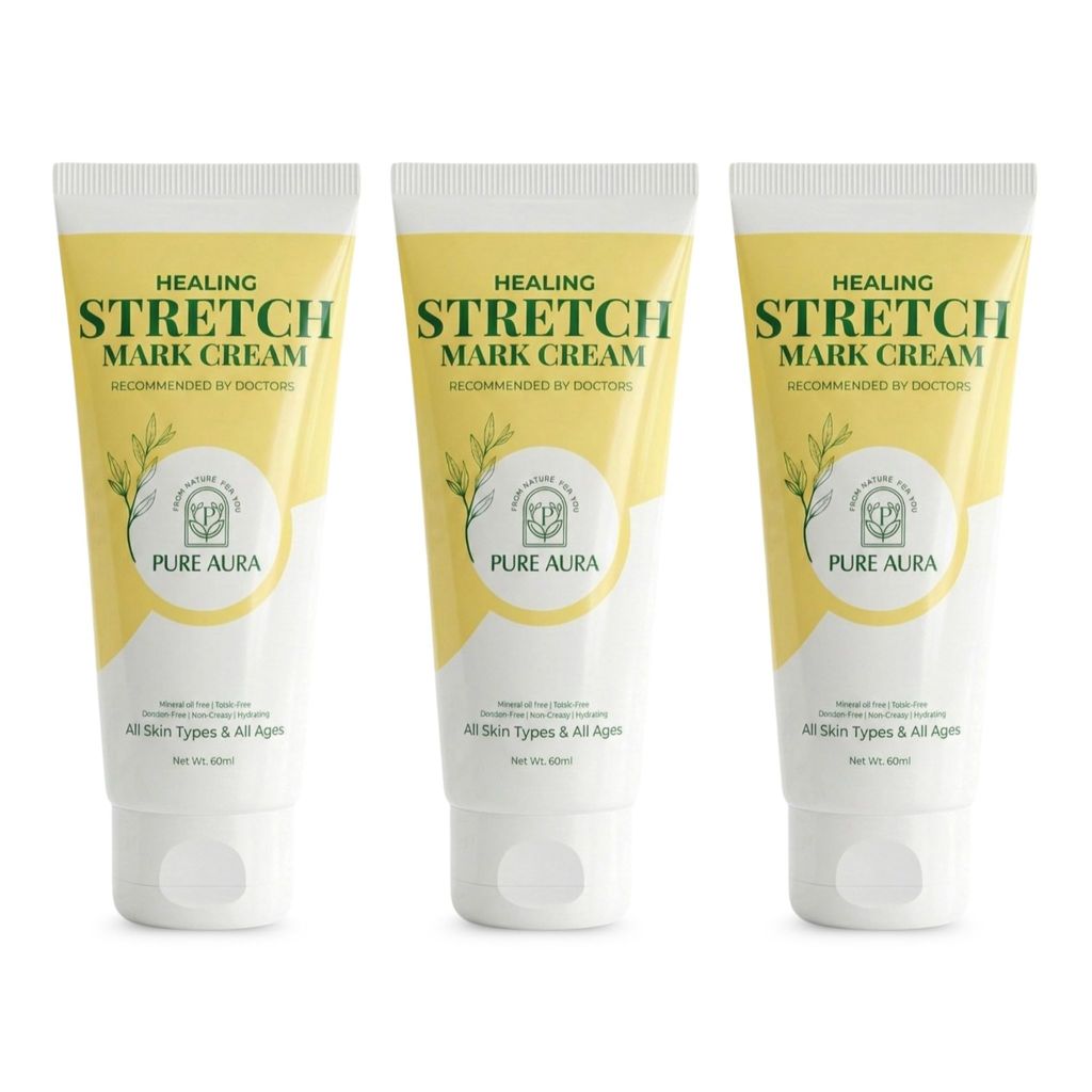 Pure Aura Healing Stretch Mark Cream | Visible Reduction in Stretch Marks in 10 Days | Hydrating Ayurvedic Blend Coconut, Almond & Centella | 60 ml